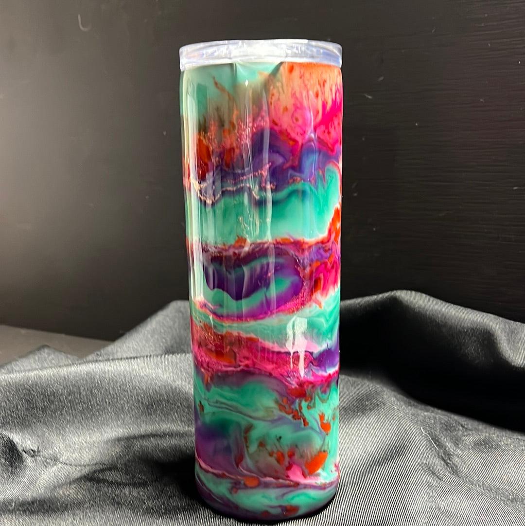 20oz Skinny Tumbler, Green/Purple/Orange/Pink Glitter