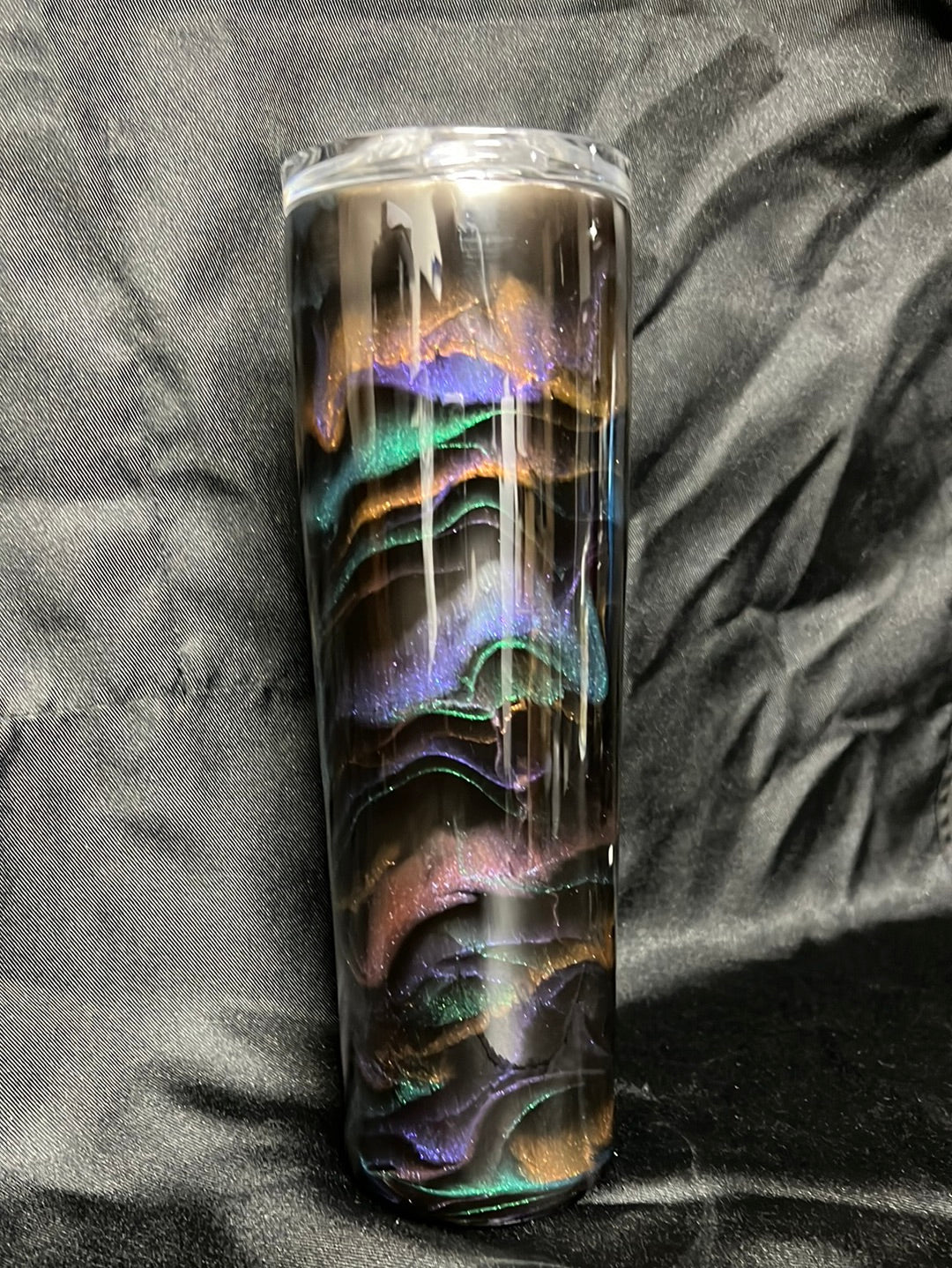 30oz Skinny Tumbler with Metallic “Northern Lights” Shimmer (no Glow)